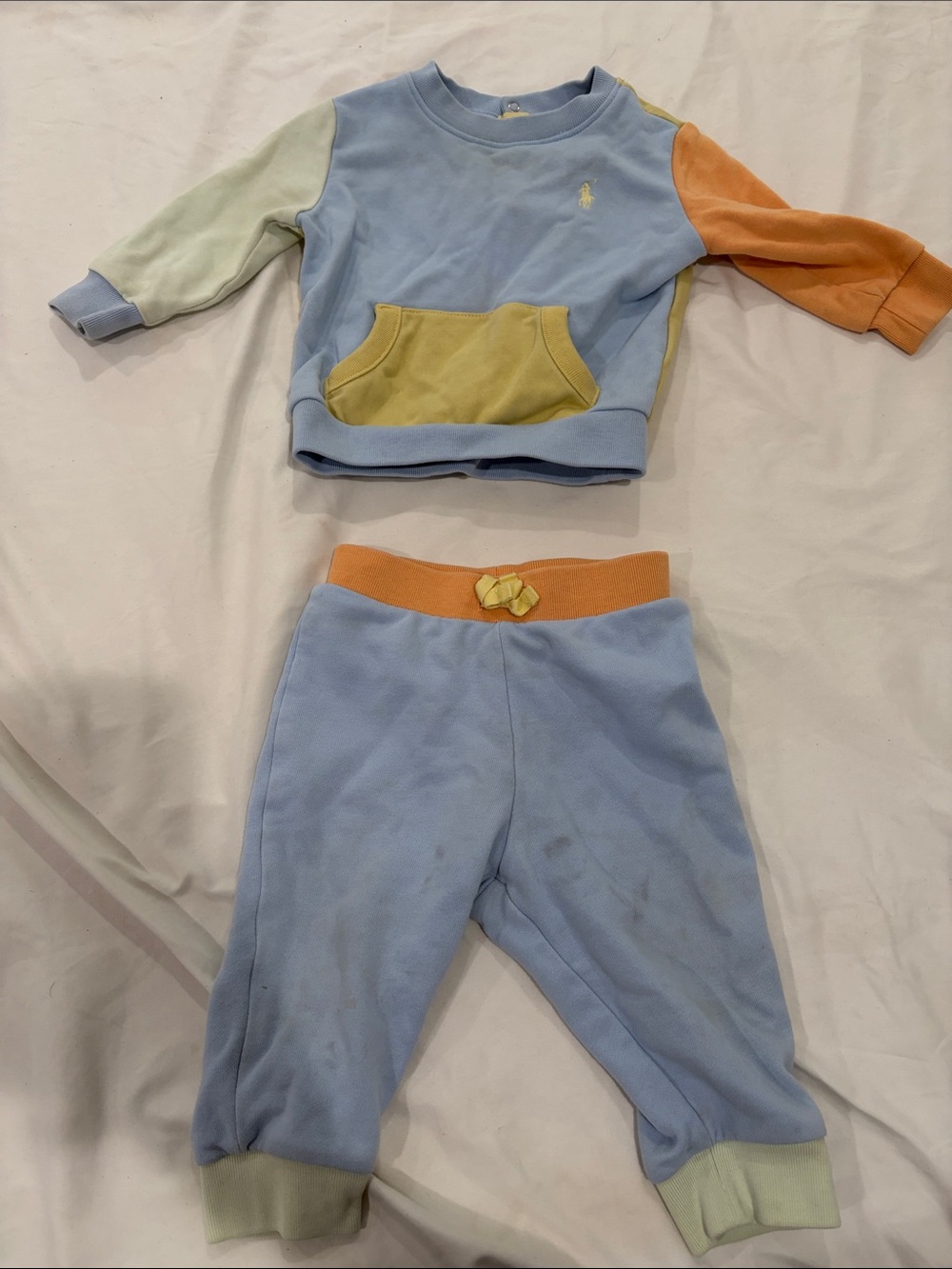 Polo by Ralph Lauren Pastel Colorblock Baby Sweatshirt & Pants Set - Light Blue